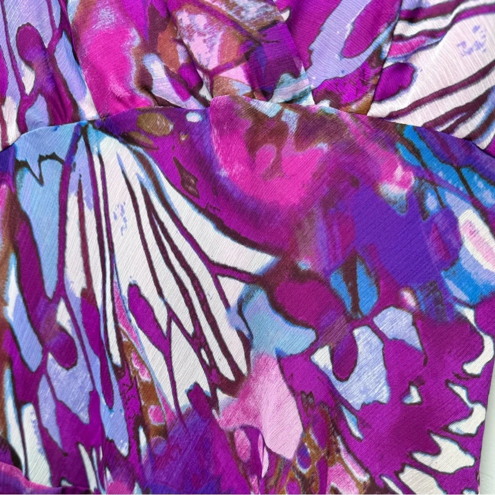 Rabbit Rabbit Rabbit Purple Floral Asymmetrical Dress V-Neck Fit Flare Sz 12 - Picture 4 of 14